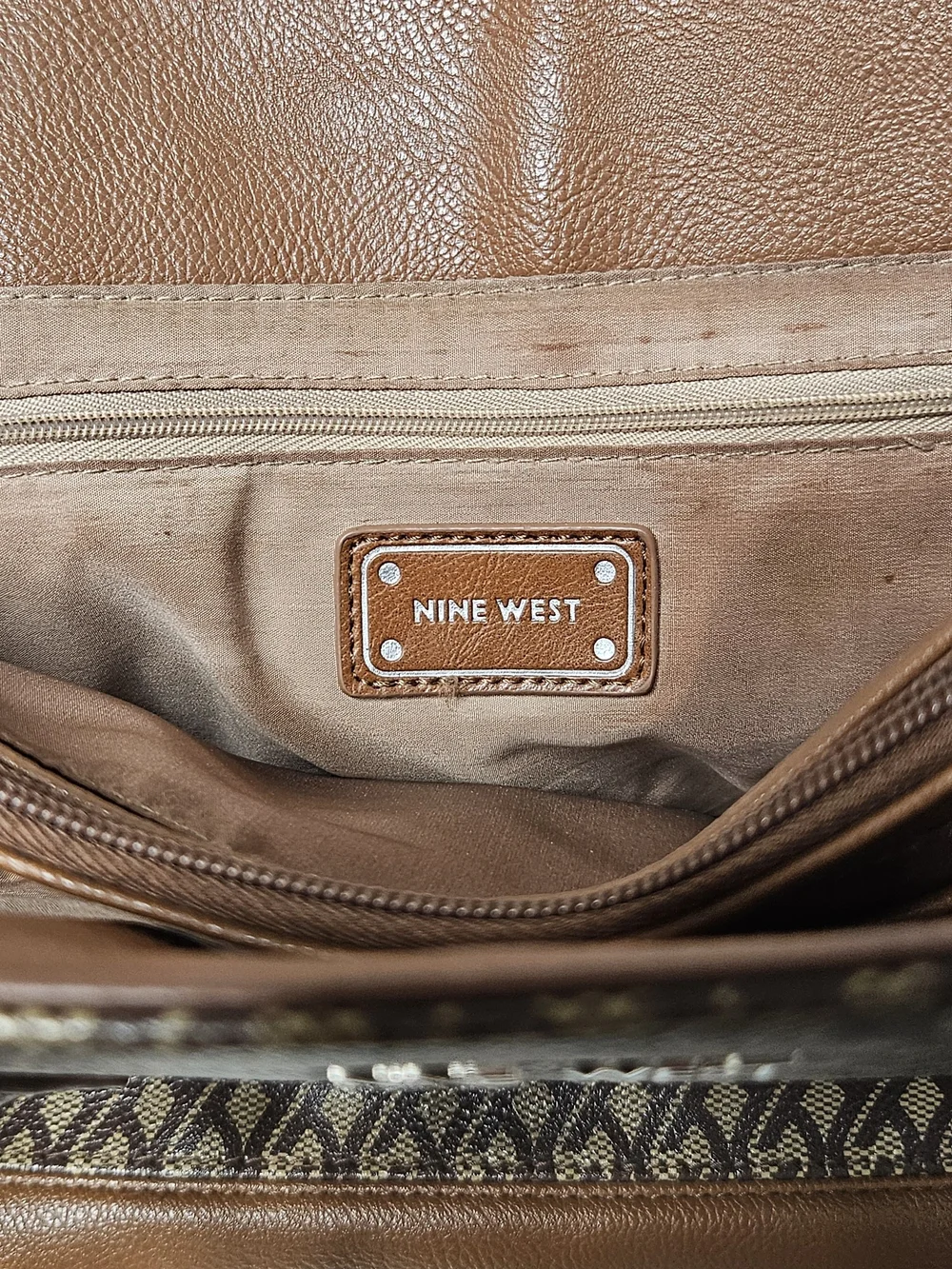 Nine West Brown Patterned Satchel Handbag